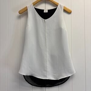 CAbi Womens Minimalist Domino Split Back Mesh Layer Blouse Size XS Preppy‎ #3076